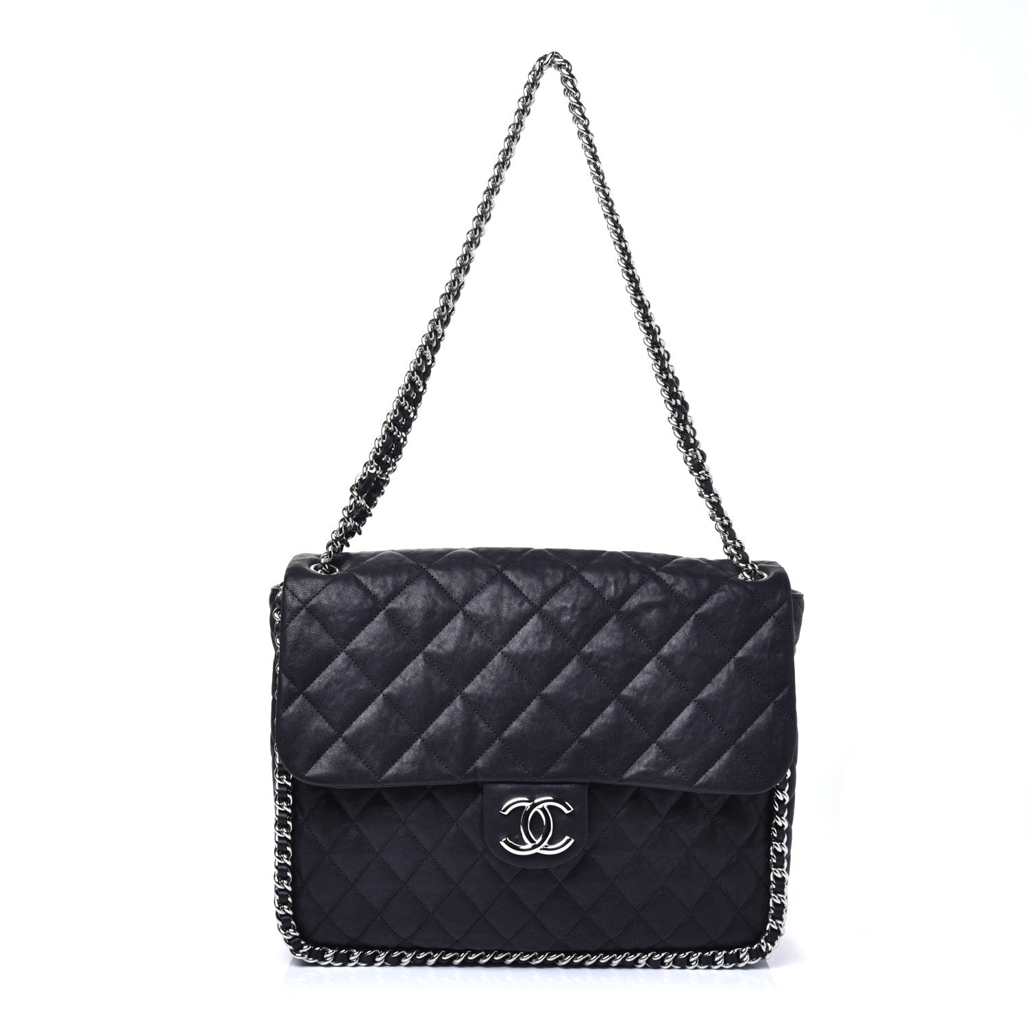 Chanel Washed Lambskin Quilted Maxi Chain Around Flap Black 1 of 8