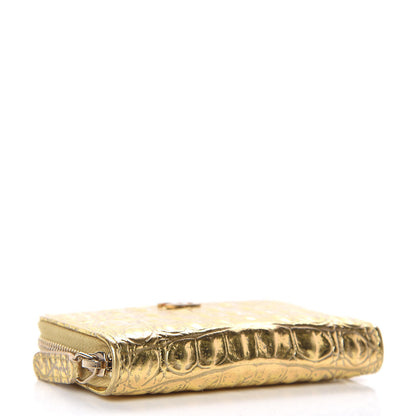 Chanel Metallic Calfskin Crocodile Embossed Cocodile Zip Coin Case Gold 4 of 8