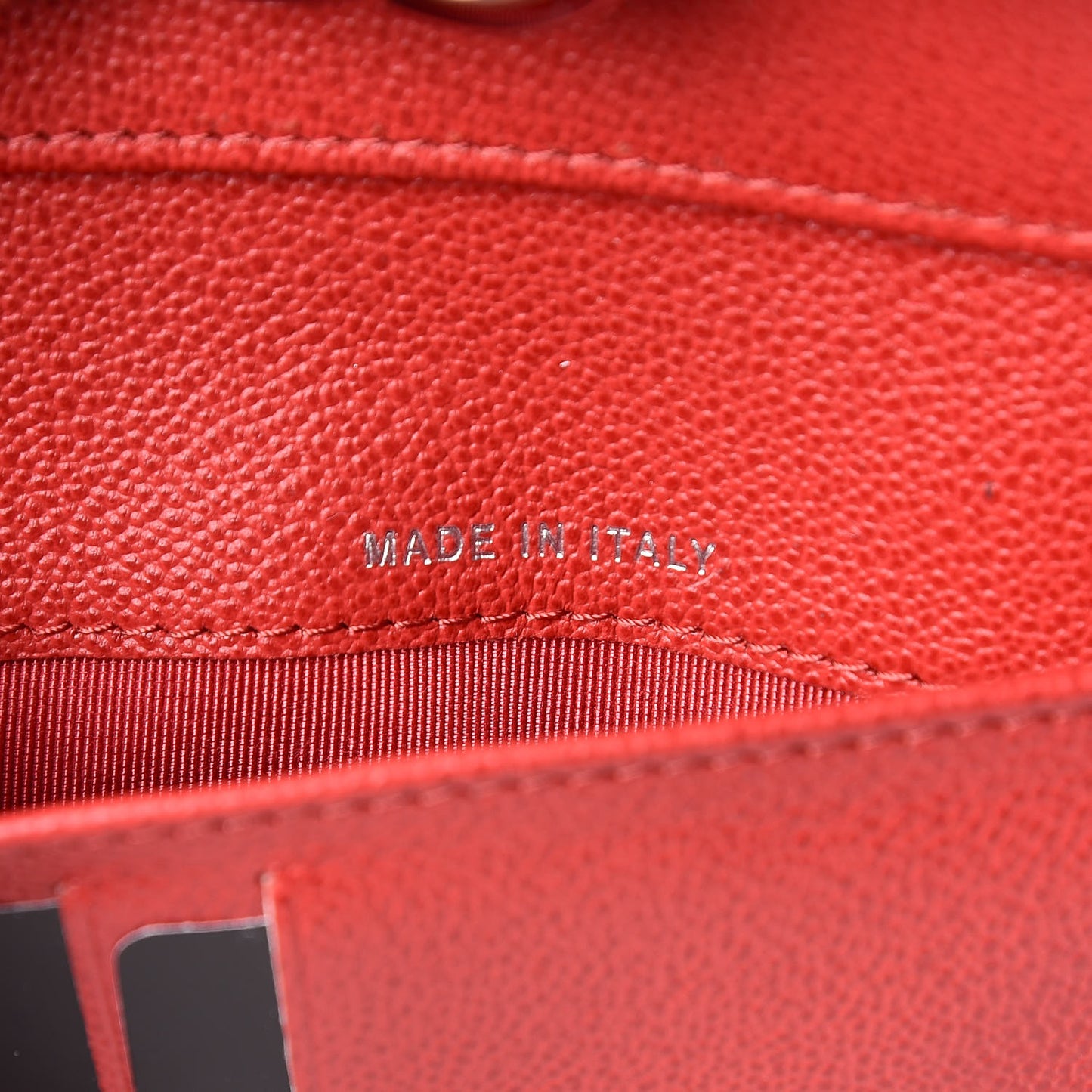 Grained Calfskin Quilted CC Box Flap Wallet Red