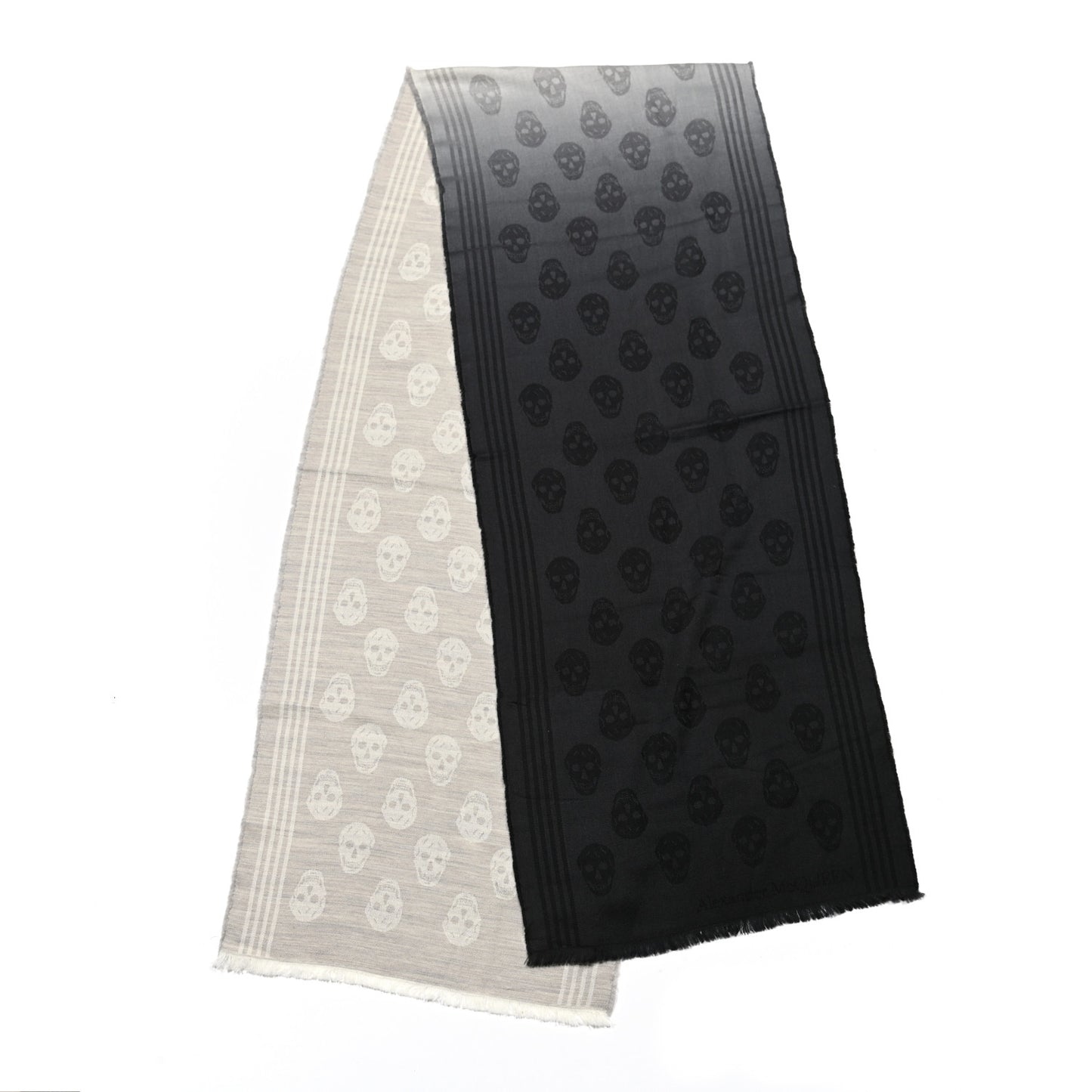 Wool Skull Ombre Scarf Grey Black White
