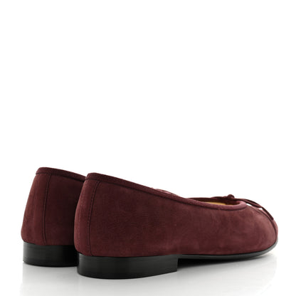 Chanel Suede Cap Toe CC Ballerina Flats 36.5 Burgundy 4 of 9