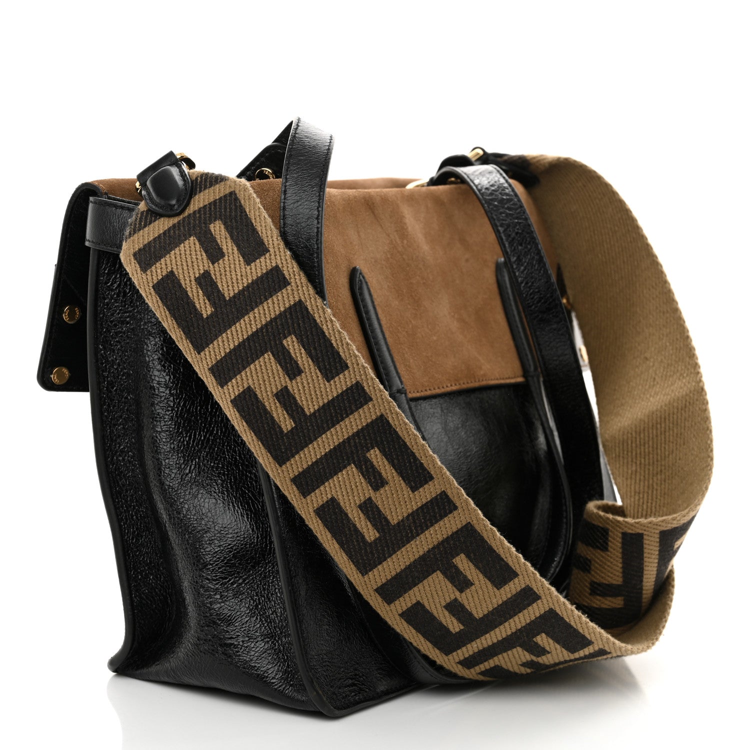 Fendi Agnello Old Shine Vitello Go Rain Large Flip Tote Black Marrone 3 of 10