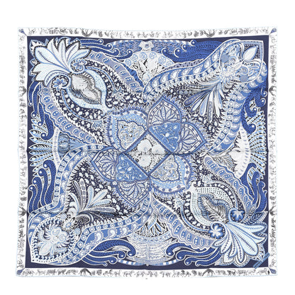 Hermes Silk Le Jardin De La Maharani Scarf 90 Marine Ciel White 1 of 3