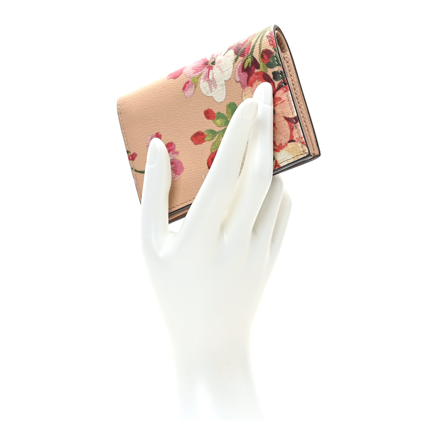 Shangai Calfskin Blooms Print Card Case Wallet Pink Apricot Multicolor