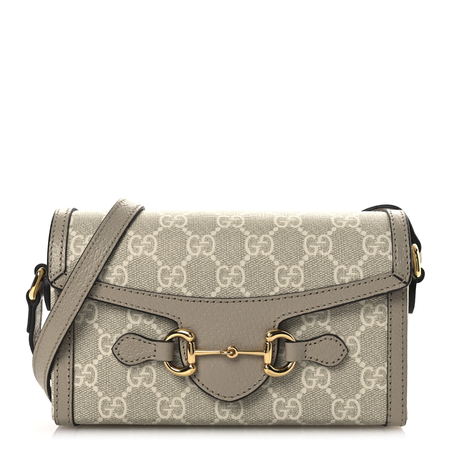 Gucci GG Supreme Monogram Textured Dollar Calfskin Mini Horsebit 1955 Shoulder Bag Beige Mystic White Oatmeal 1 of 12