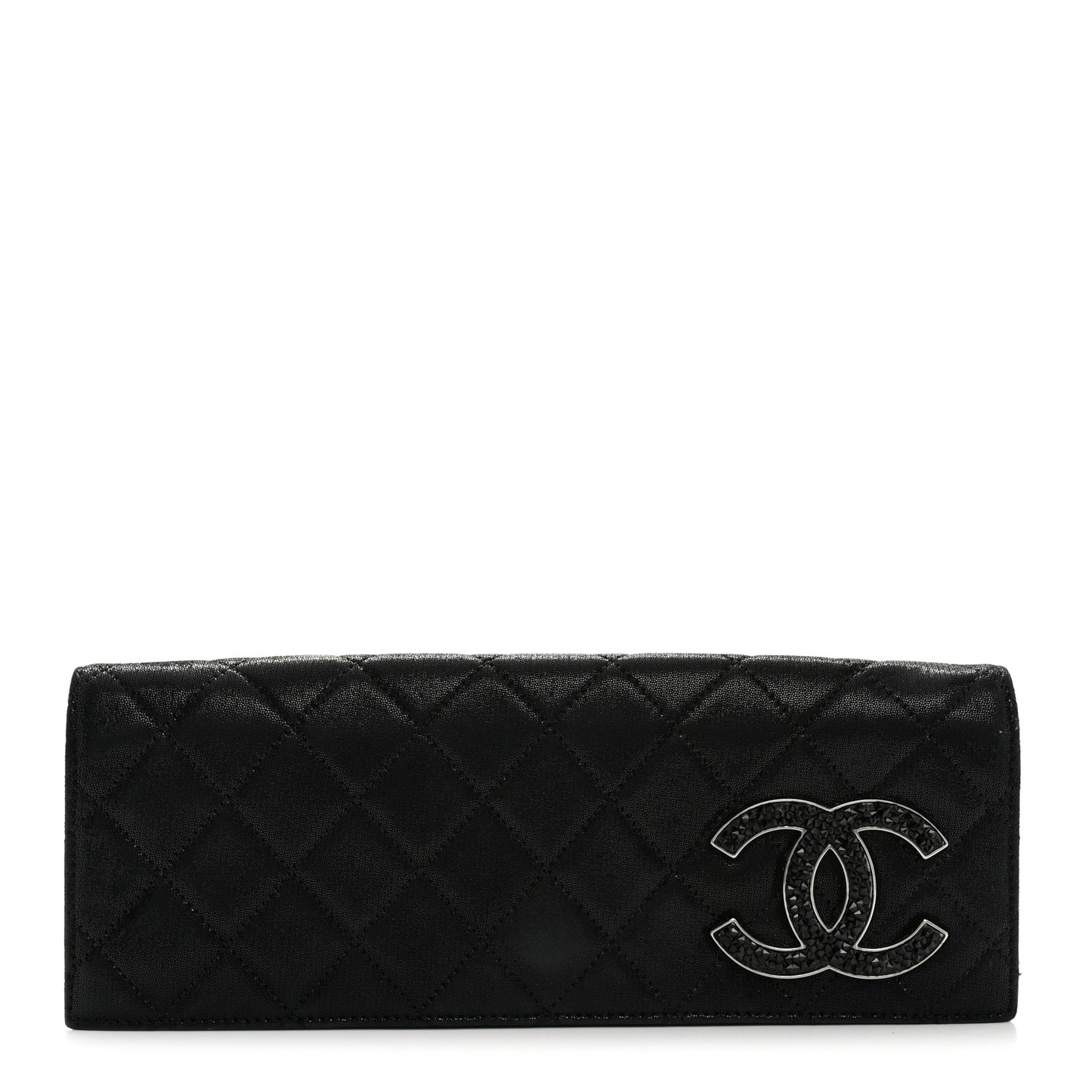Iridescent Calfskin Crystal Quilted CC Clutch Black