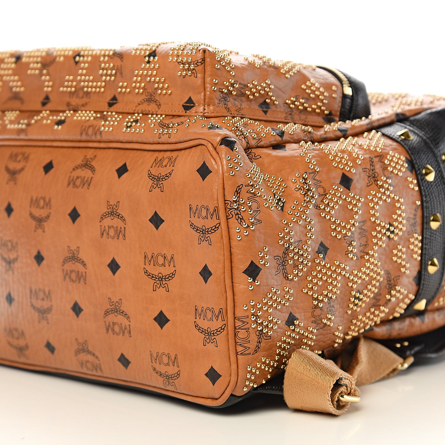 MCM Visetos Embossed Studded Medium Backpack Cognac 8 of 9