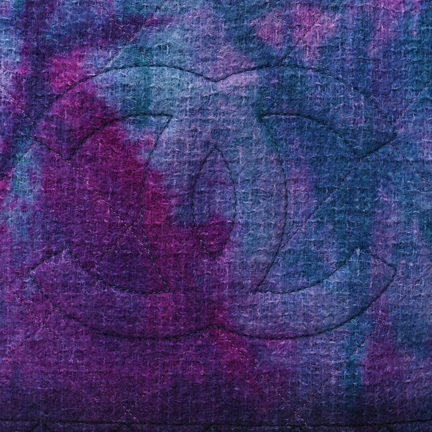 Chanel Wool Tweed CC Tote Purple Black Blue 8 of 11