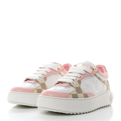 Louis Vuitton Monogram Embossed Calfskin Damier Azur Time Out Sneakers 36 Rose Clair Pink 3 of 9