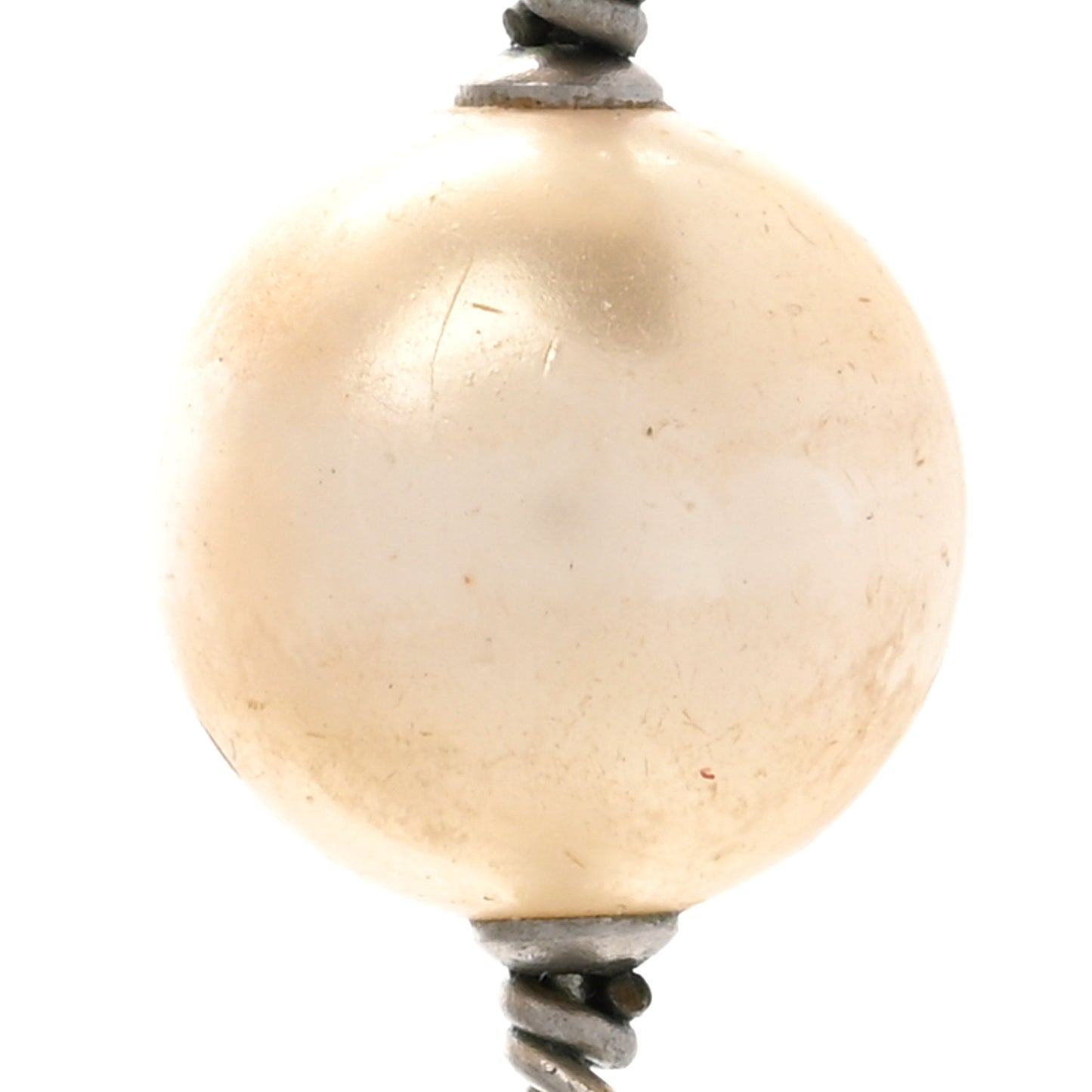 Graduated Pearl Crystal CC Long Necklace Silver