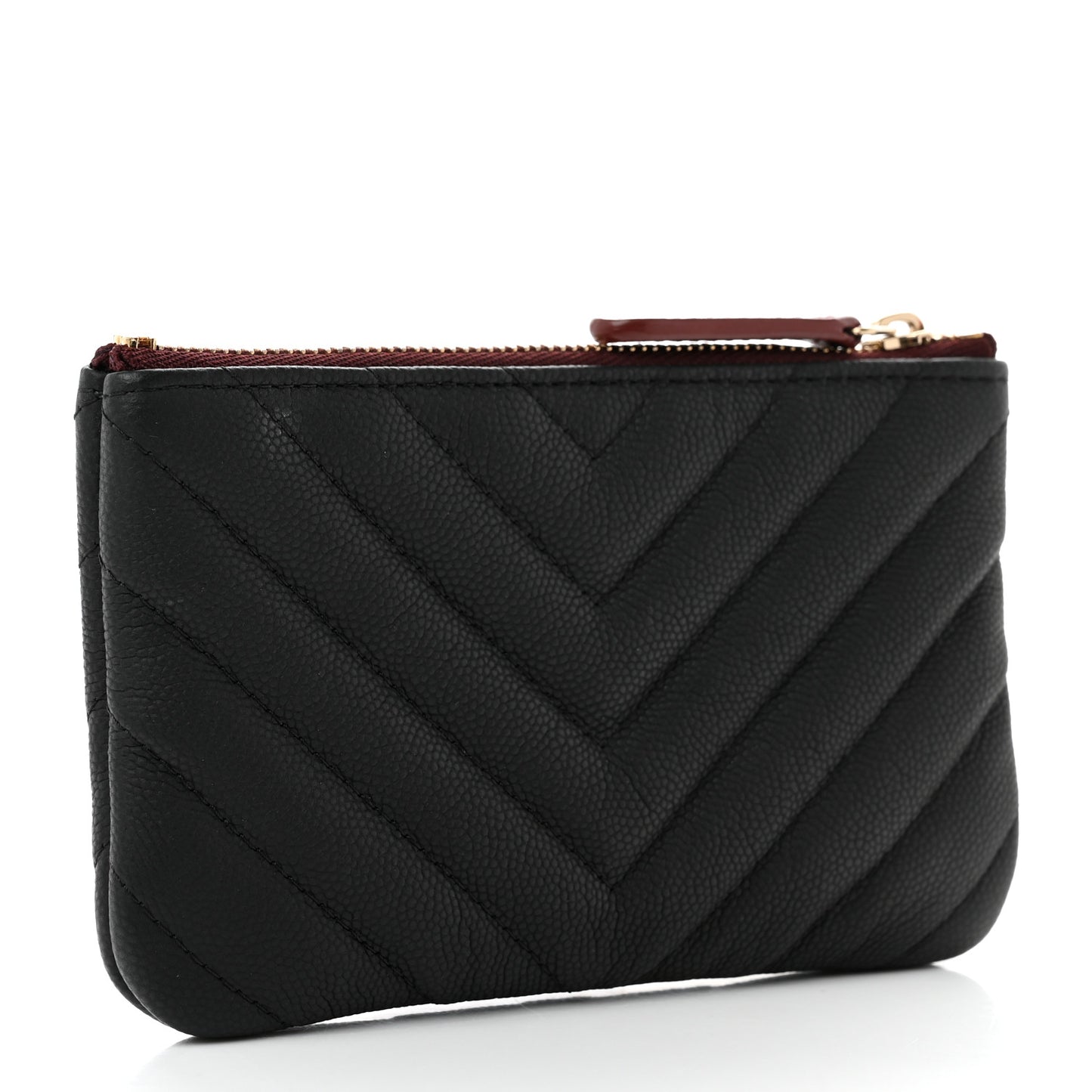 Caviar Chevron Quilted Small Cosmetic Case Black