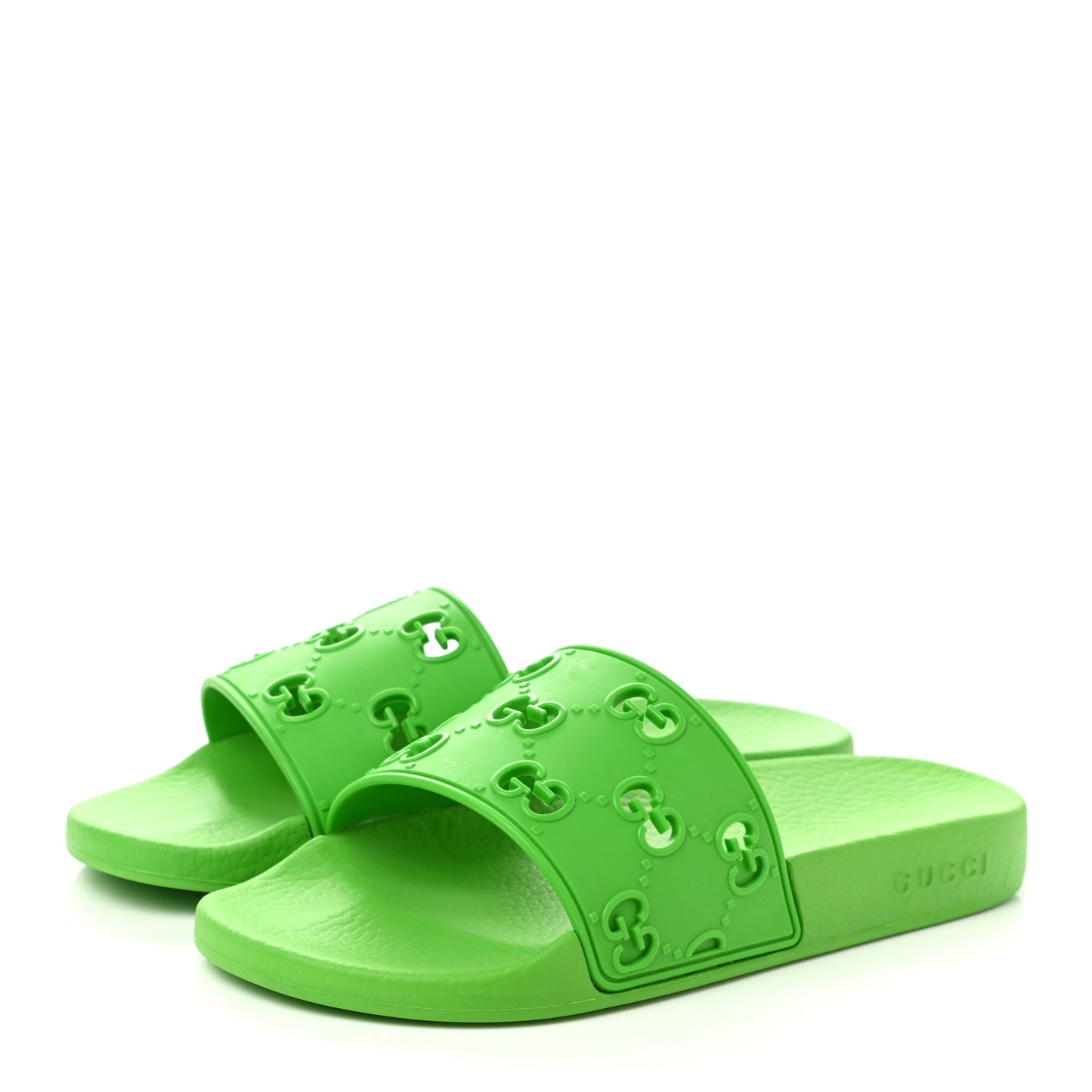 Rubber GG Monogram Perforated Womens Slide Sandals 38 Green