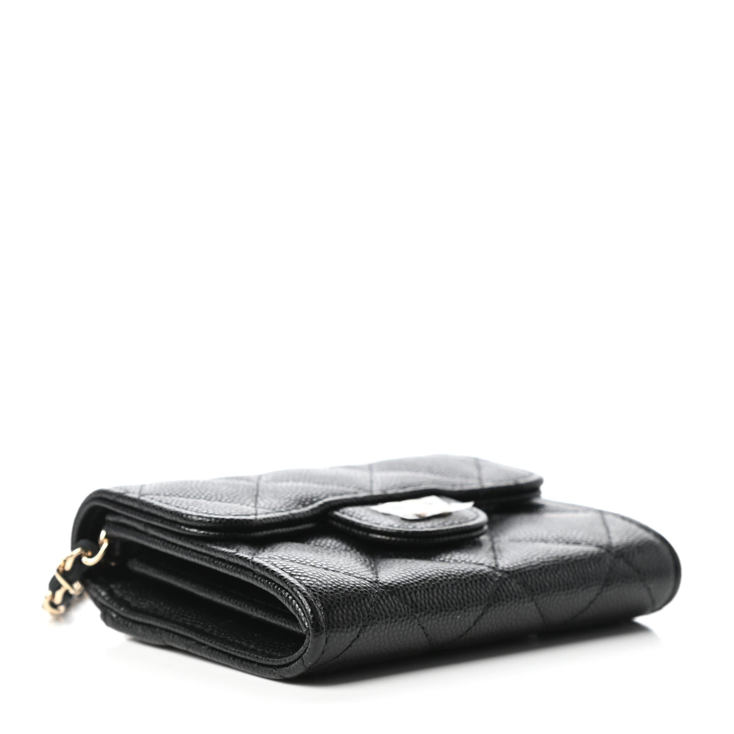 Caviar Quilted Flap Card Holder On Chain Black