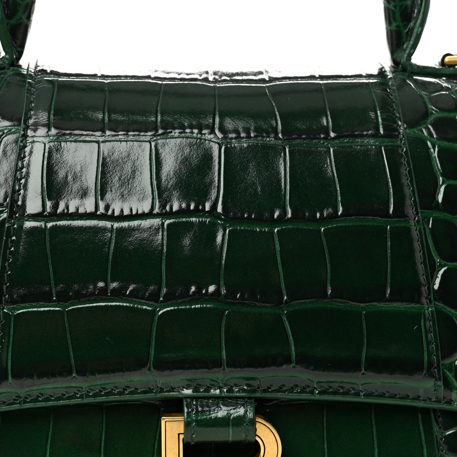 Balenciaga Shiny Calfskin Crocodile Embossed Small Hourglass Top Handle Bag Forest Green 7 of 9