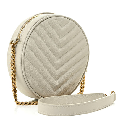 Saint Laurent Grain De Poudre Matelasse Chevron Quilted Round Vinyle Camera Bag Blanc Vintage 3 of 11