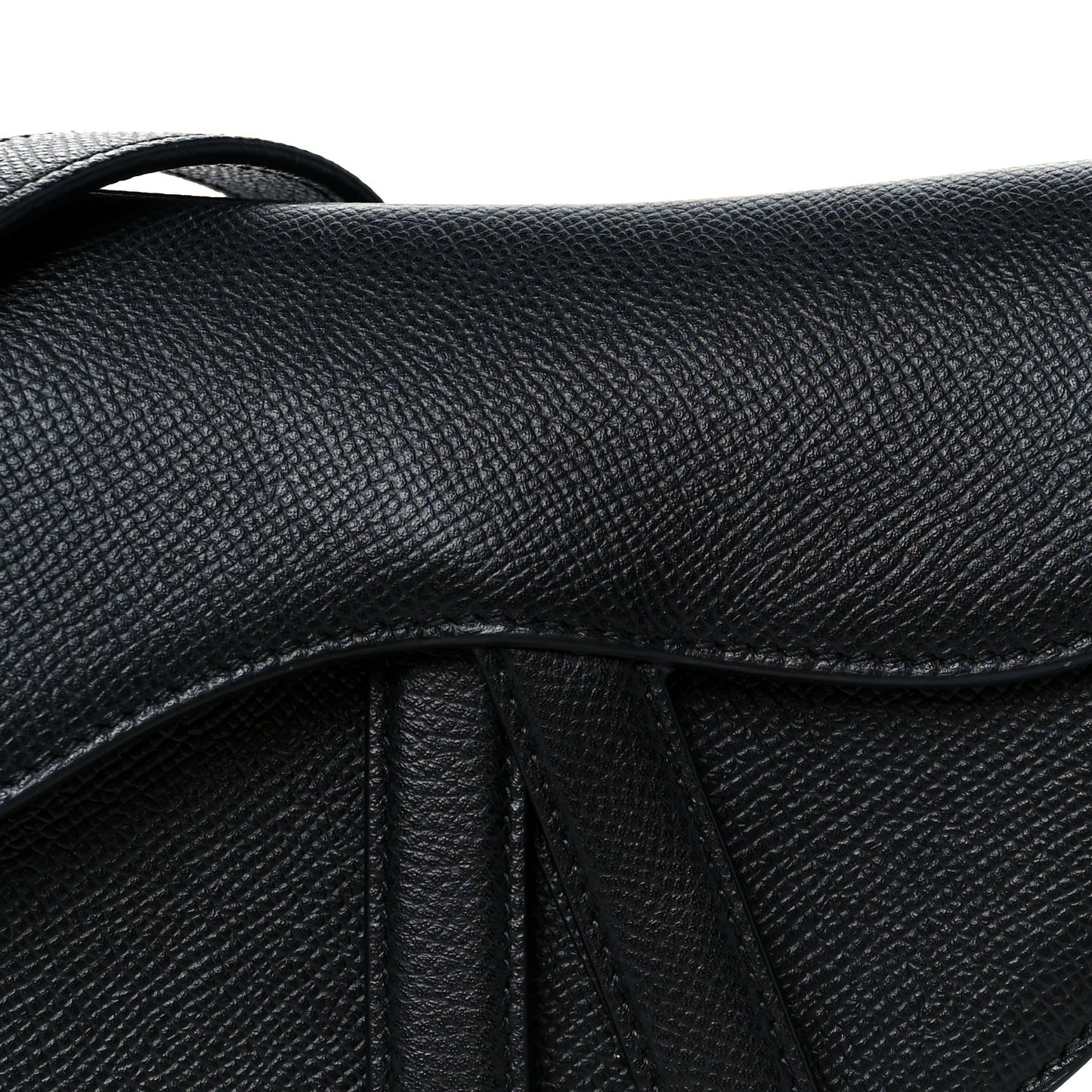 Grained Calfskin Mini Saddle Bag With Strap Black