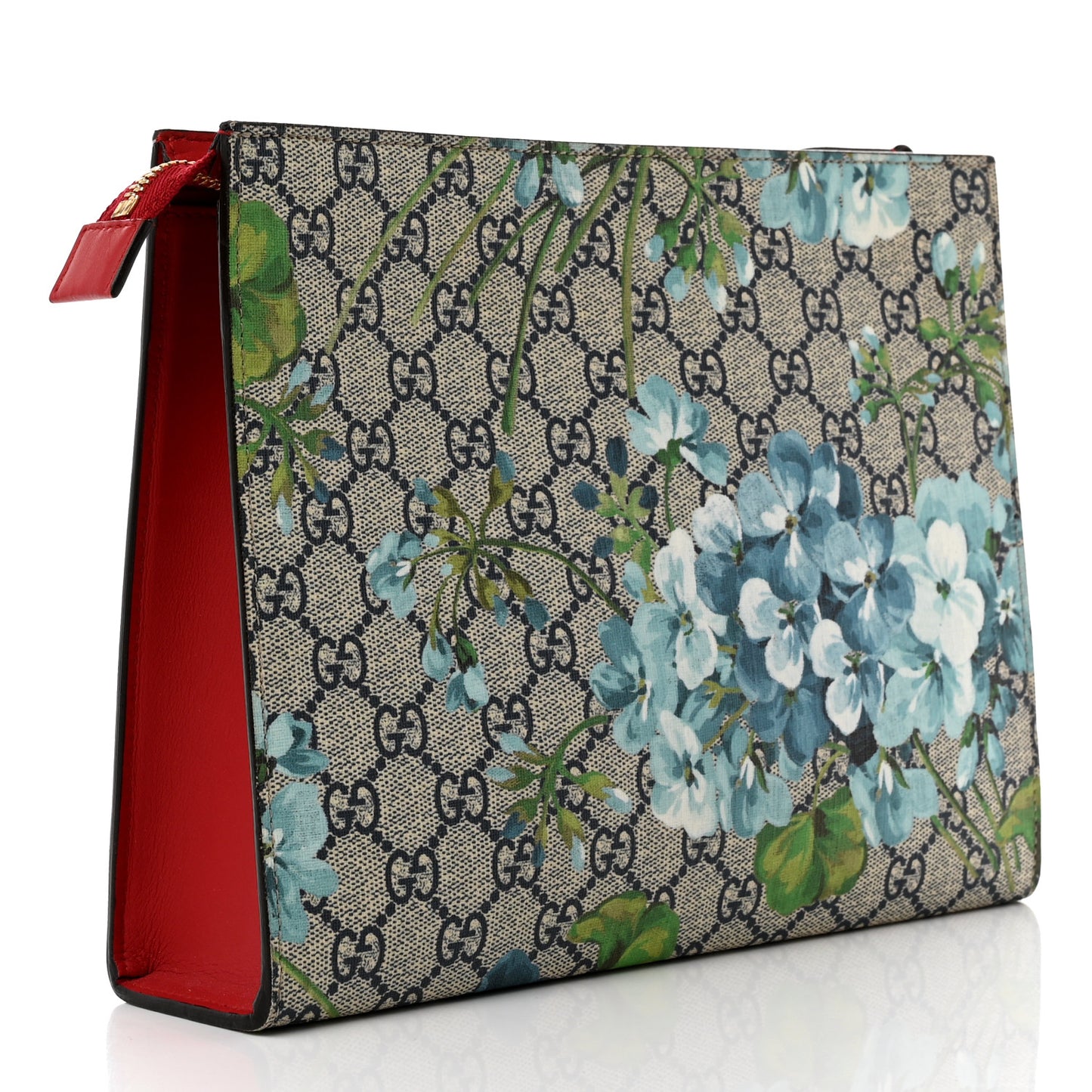GG Supreme Monogram Blooms Large Cosmetic Case Beige Blue Navy Hibiscus Red