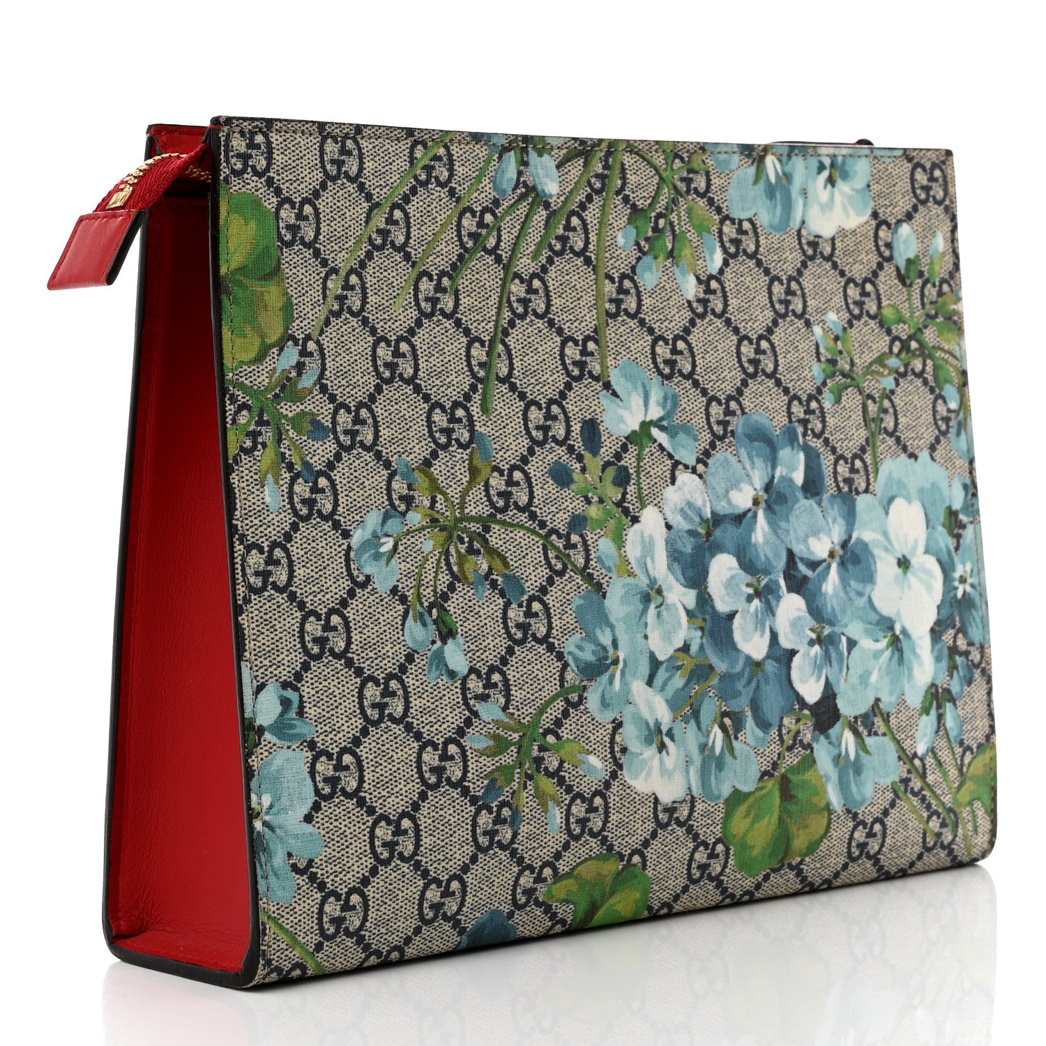 Gucci GG Supreme Monogram Blooms Large Cosmetic Case Beige Blue Navy Hibiscus Red 4 of 11