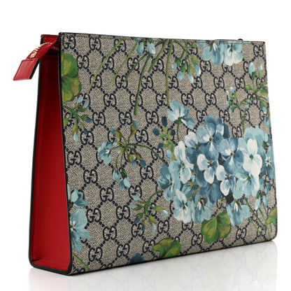 Gucci GG Supreme Monogram Blooms Large Cosmetic Case Beige Blue Navy Hibiscus Red 4 of 11