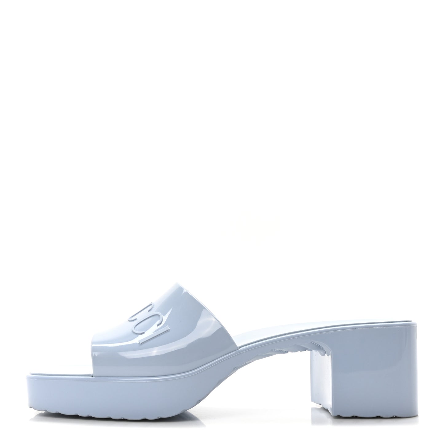 Rubber Gucci Logo Womens Platform 20/60mm Slide Sandals 40 Porcelain Light Blue