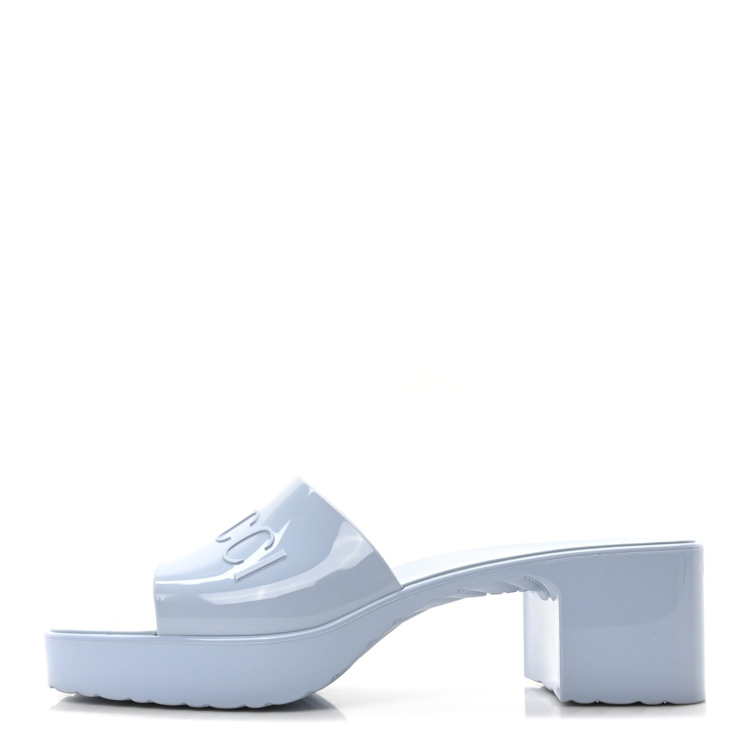 Gucci Rubber Gucci Logo Womens Platform 20/60mm Slide Sandals 40 Porcelain Light Blue 1 of 9