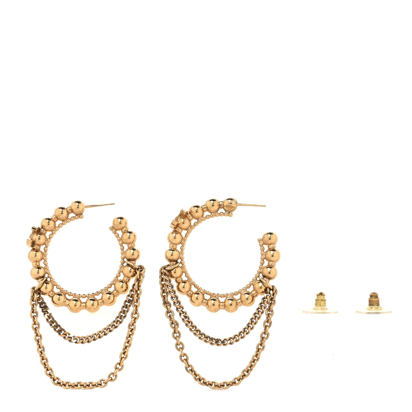 Metal Crystal Bead Chain CC Hoop Earrings Gold