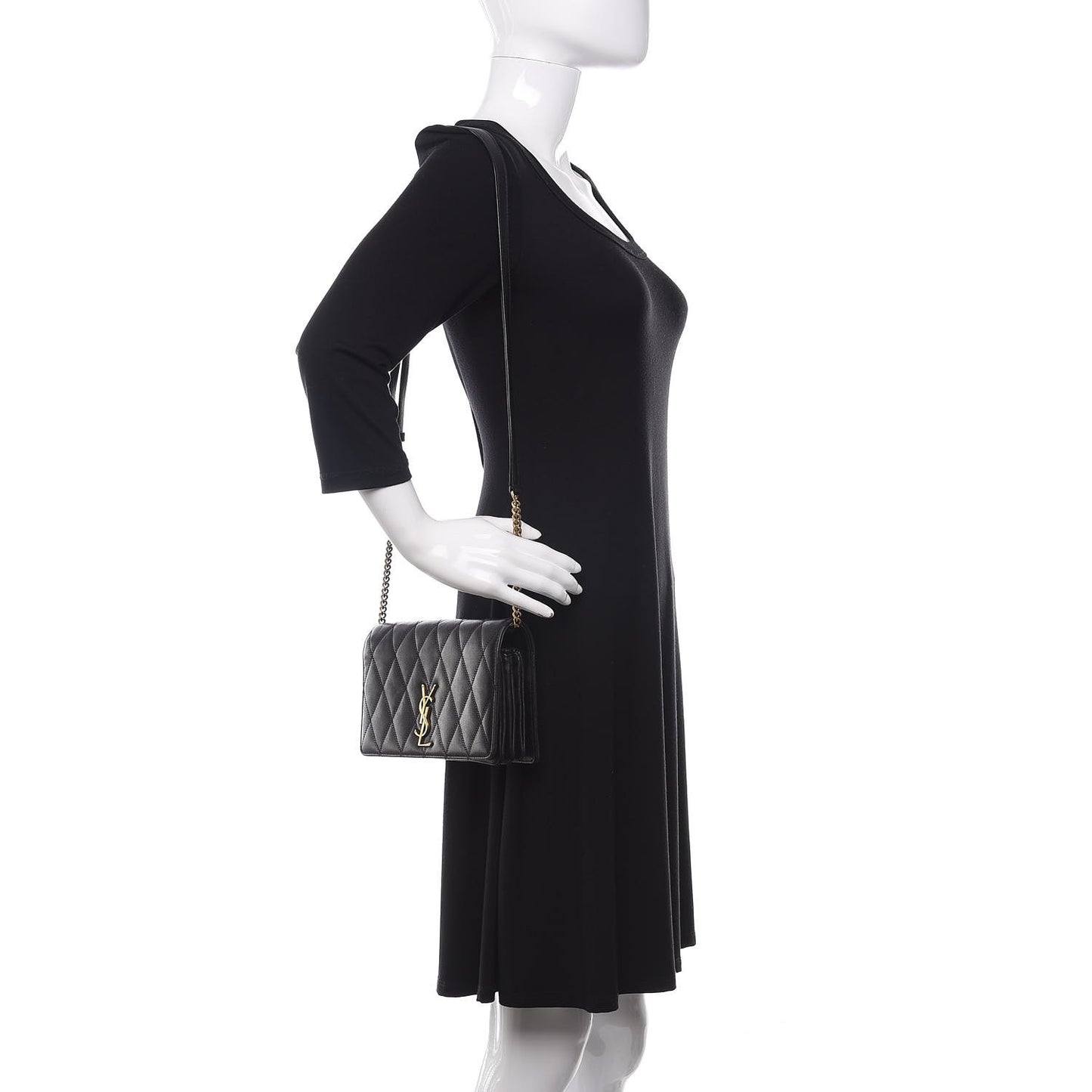 Lambskin Diamond Quilted Monogram Angie Chain Bag Black