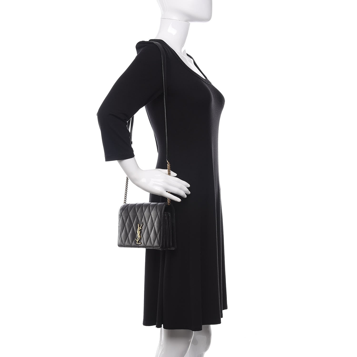 Saint Laurent Lambskin Diamond Quilted Monogram Angie Chain Bag Black 2 of 15