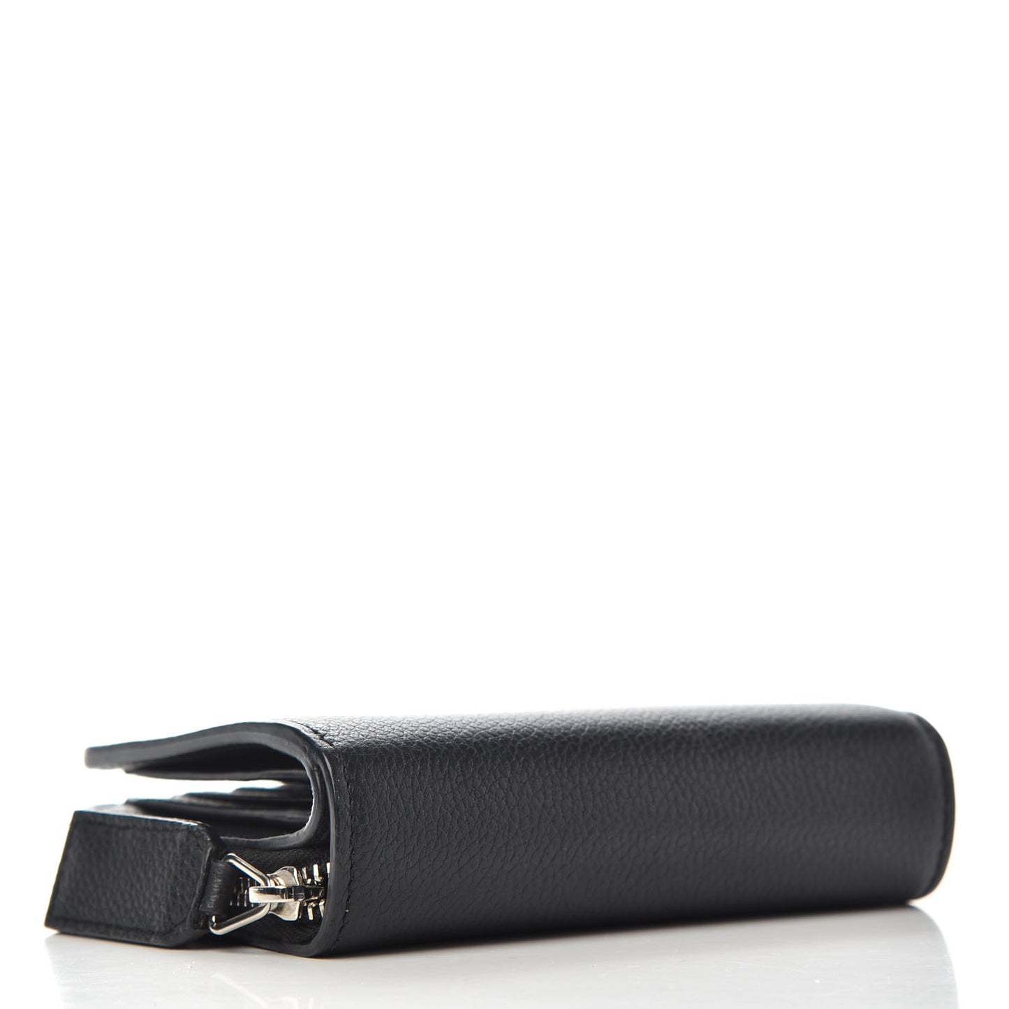 Grained Calfskin Rive Gauche Compact Zip Around Wallet Black
