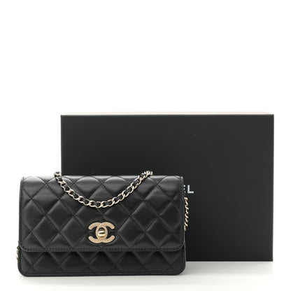 Chanel Lambskin Quilted Strass Studded CC Wallet on Chain WOC Black 12 of 12