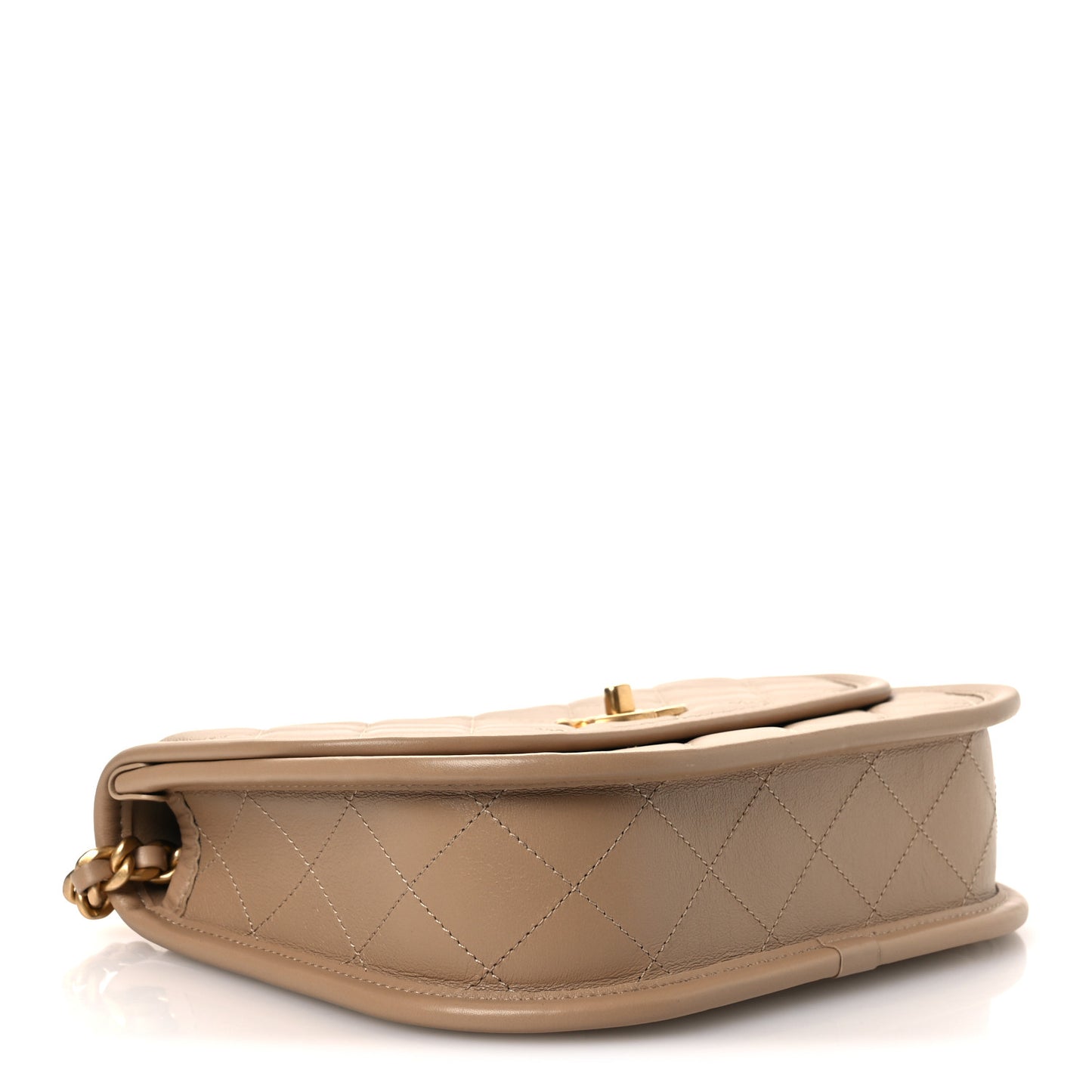 Calfskin Quilted Small Messenger Flap Beige