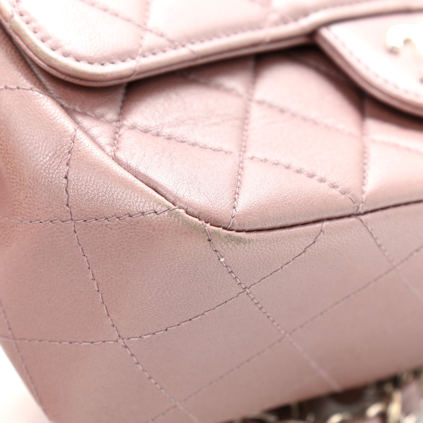 Metallic Lambskin Quilted Extra Mini Rectangular Flap Pink