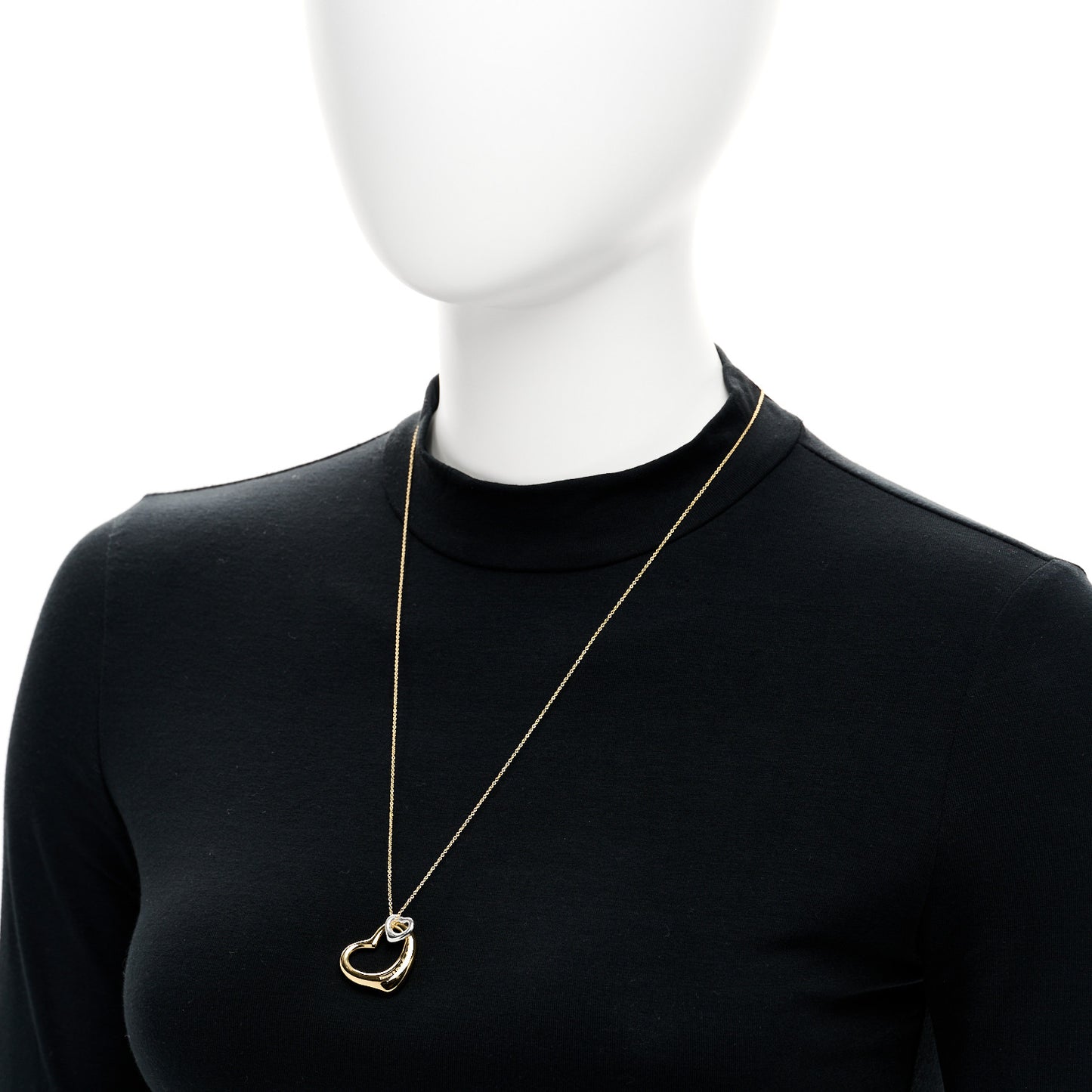 18K Yellow Gold Sterling Silver 27mm Elsa Peretti Double Open Heart Pendant Necklace