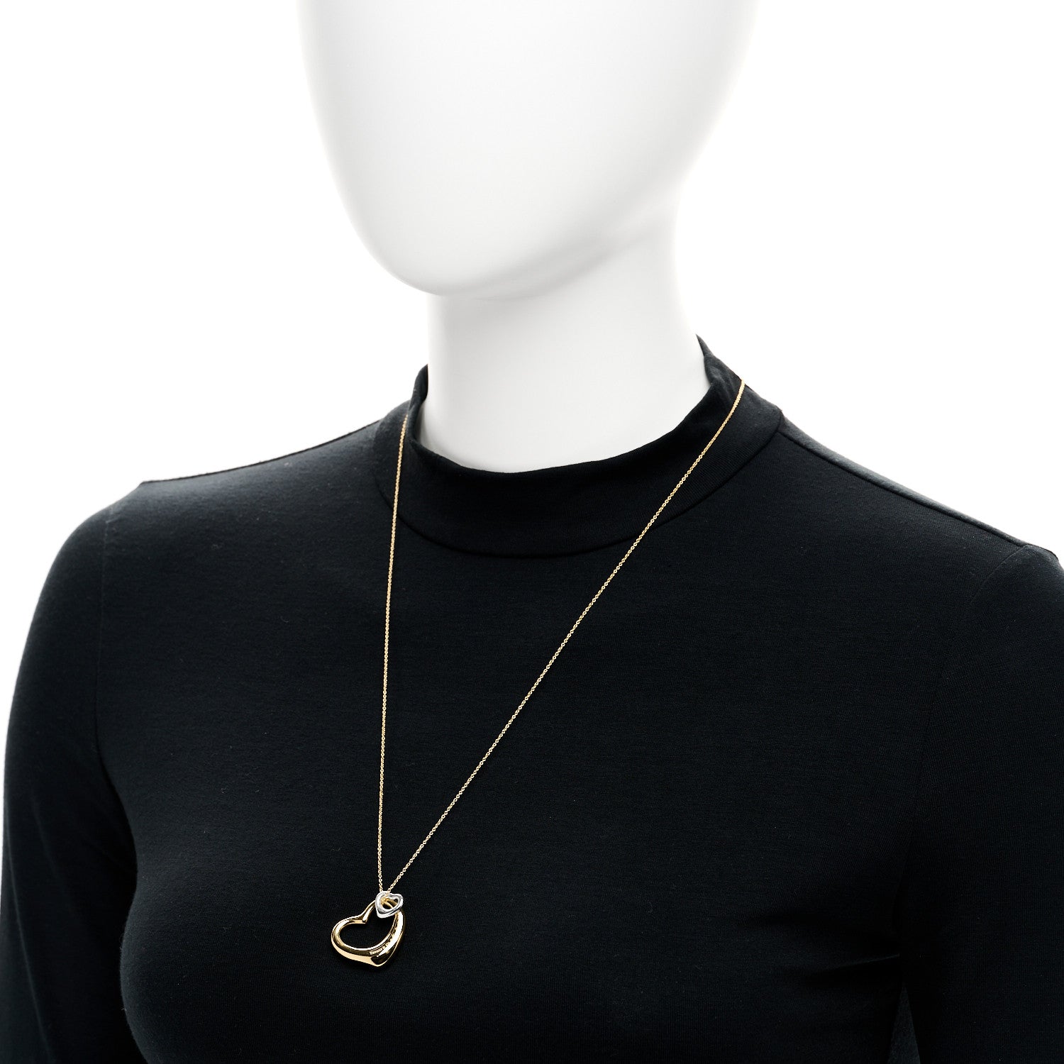 Tiffany 18K Yellow Gold Sterling Silver 27mm Elsa Peretti Double Open Heart Pendant Necklace 2 of 6