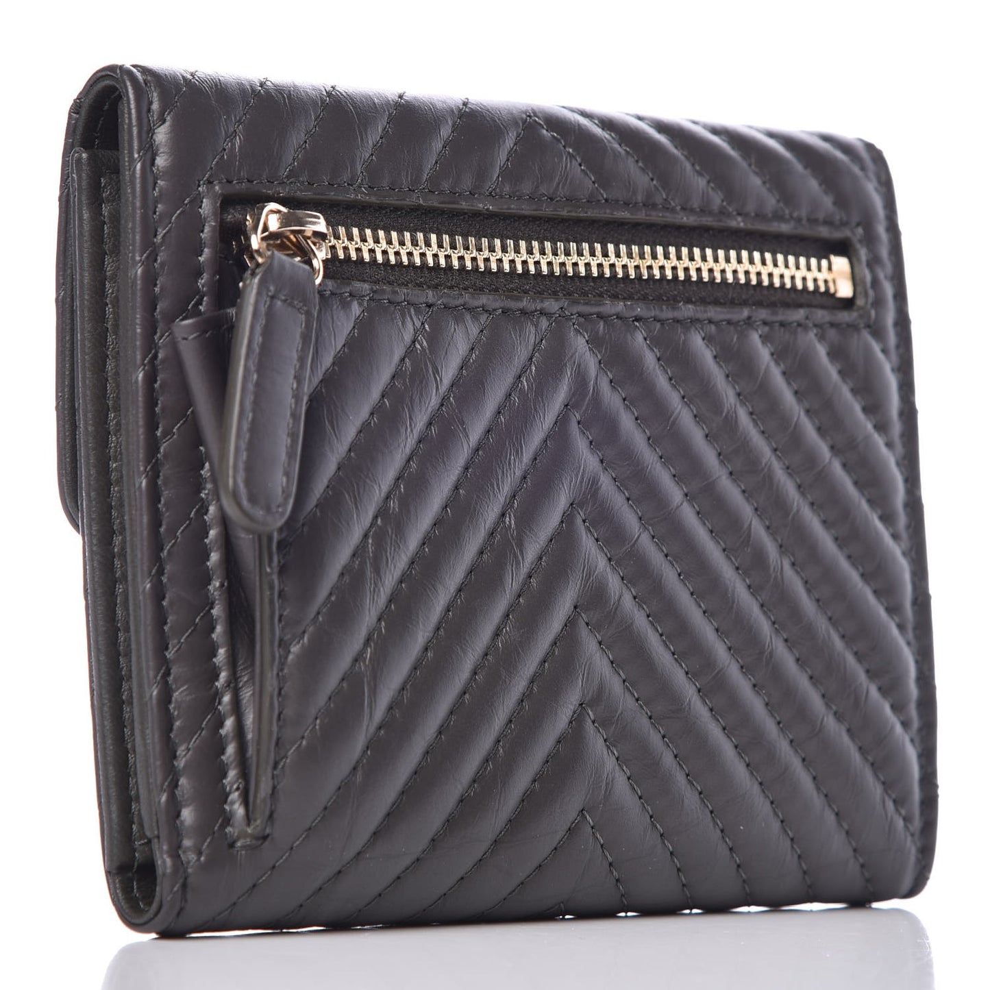 Aged Calfskin Chevron Reissue Compact Wallet Grey