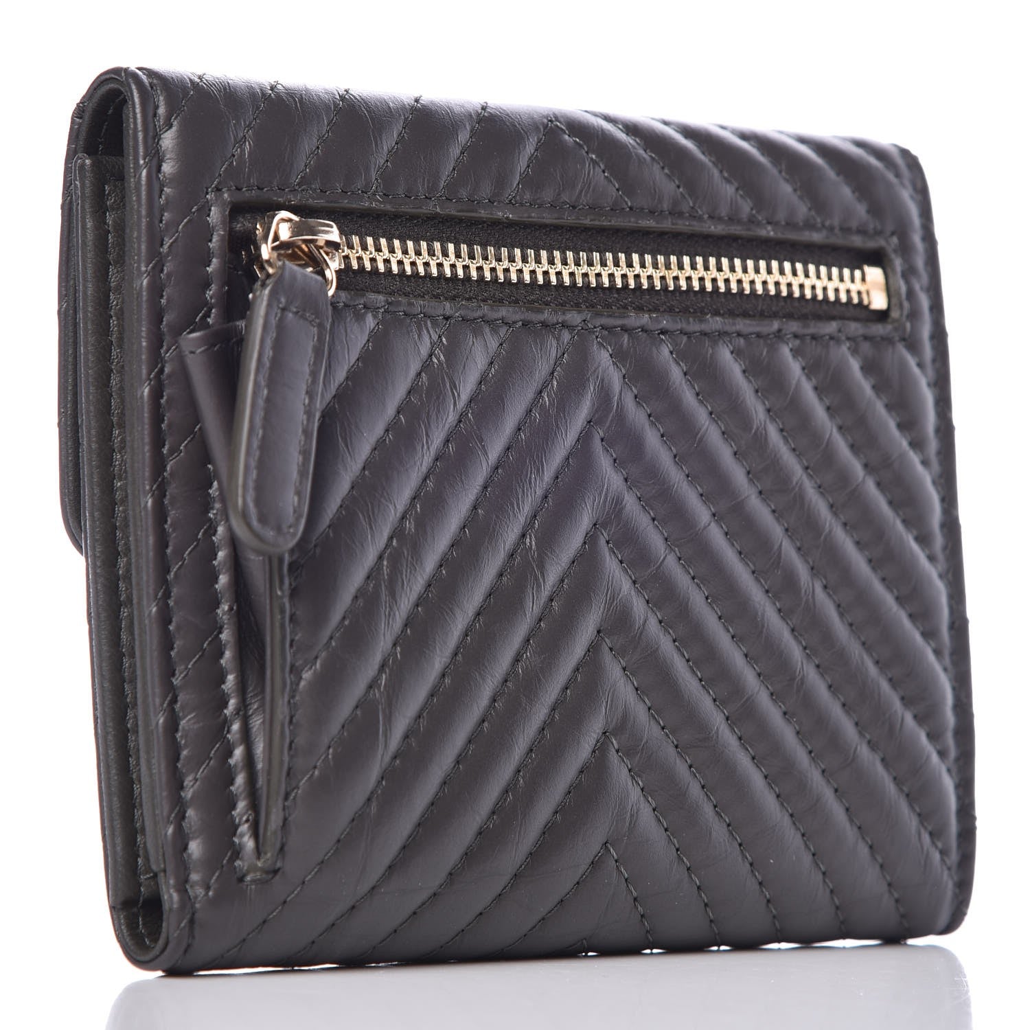 Chanel Aged Calfskin Chevron Reissue Compact Wallet Grey 3 of 9