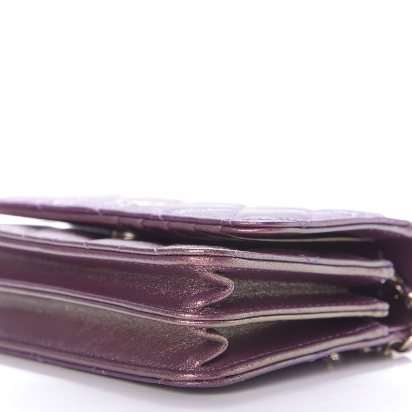 Iridescent Lambskin Quilted Mini Wallet On Chain WOC Purple