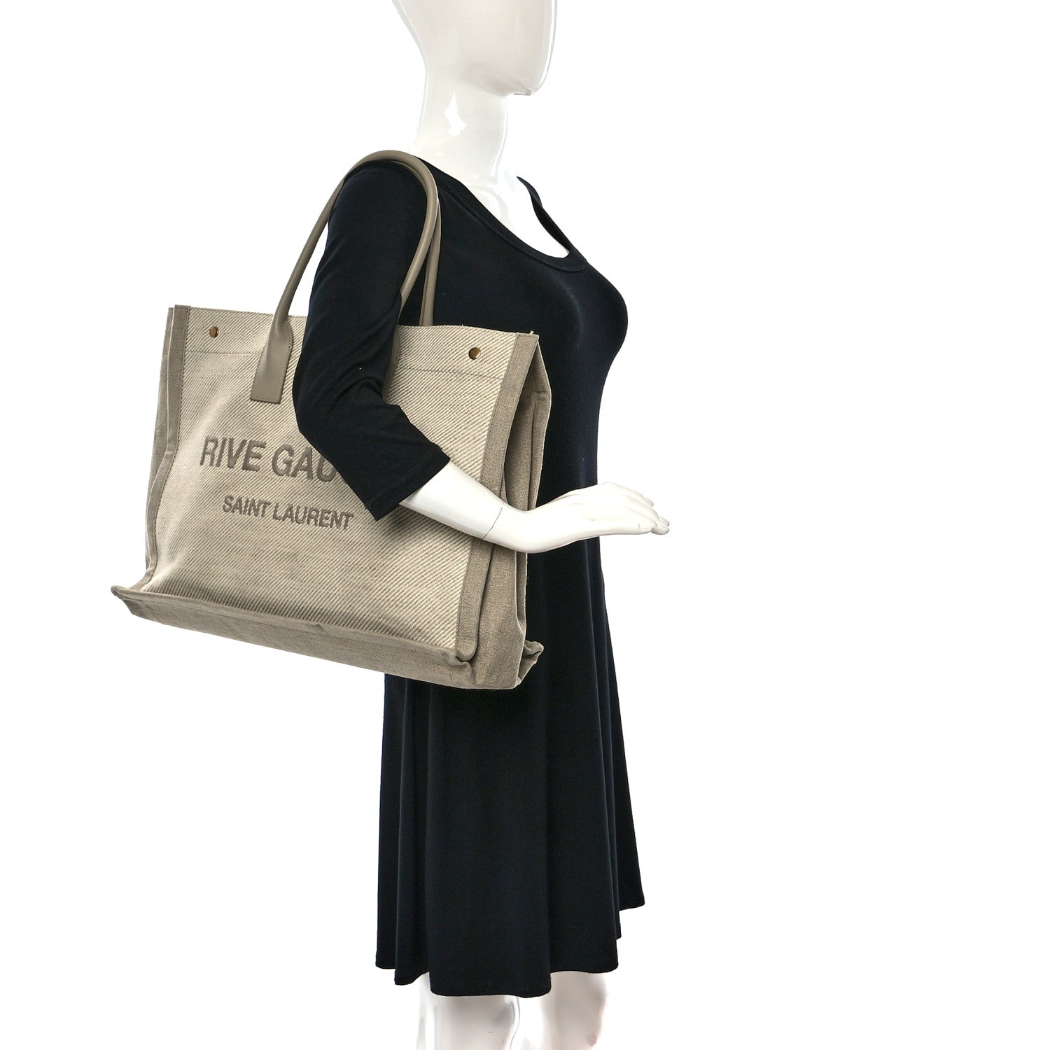 Saint Laurent Linen Calfskin Rive Gauche Tote Beige Sea Salt 2 of 16