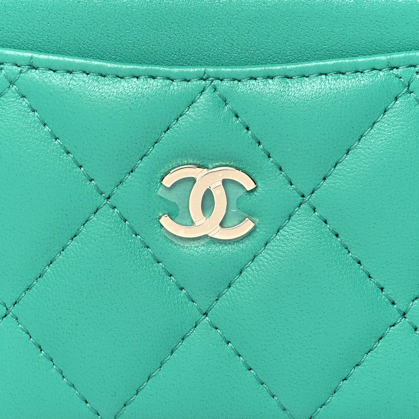 Lambskin Quilted Card Holder Green