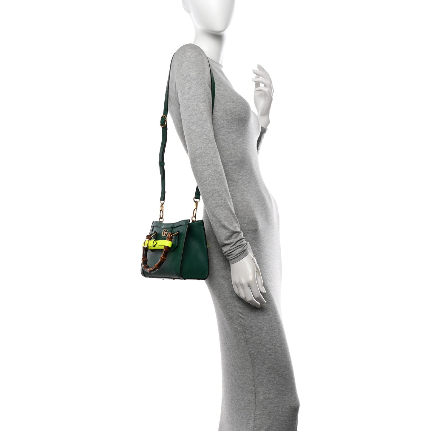 Wonka Grain Calfskin Mini Diana Tote Bag Green Yellow Fluo