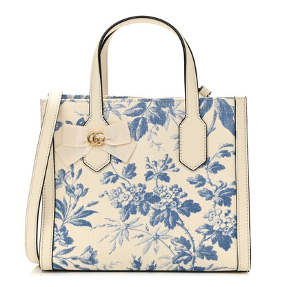 Gucci Canvas Herbarium Print Ribbon Top Handle Bag Blue 1 of 12