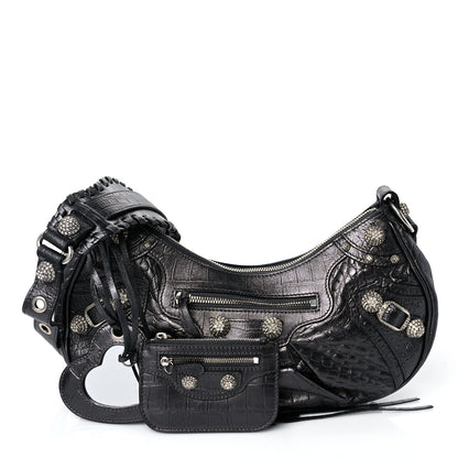 Balenciaga Metallic Calfskin Crocodile Embossed Crystal Small Le Cagole Shoulder Bag Gunmetal 1 of 8