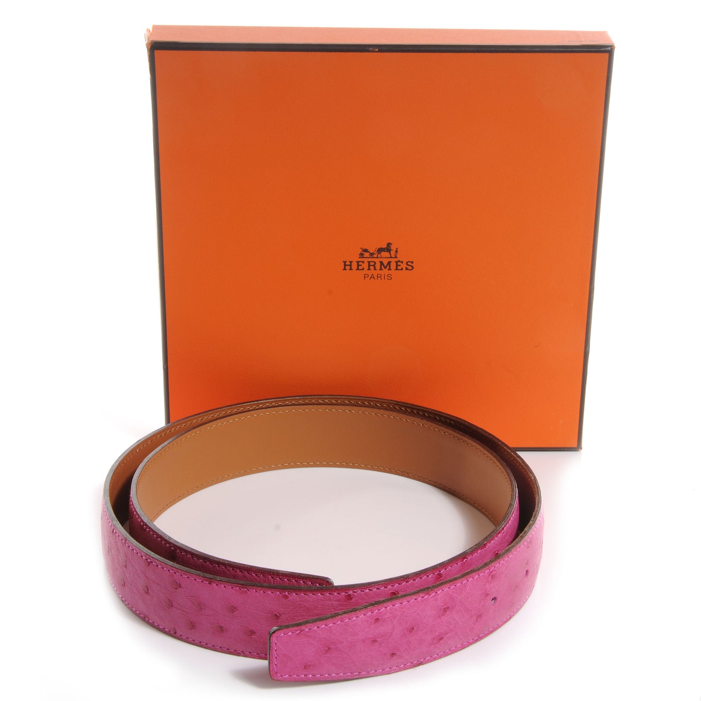 Ostrich Vache Natural 32mm Reversible Belt Strap Fuchsia 95