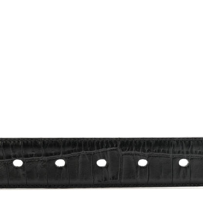 Saint Laurent Calfskin Crocodile Embossed Monogram Square Buckle Belt 100 40 Black 3 of 7