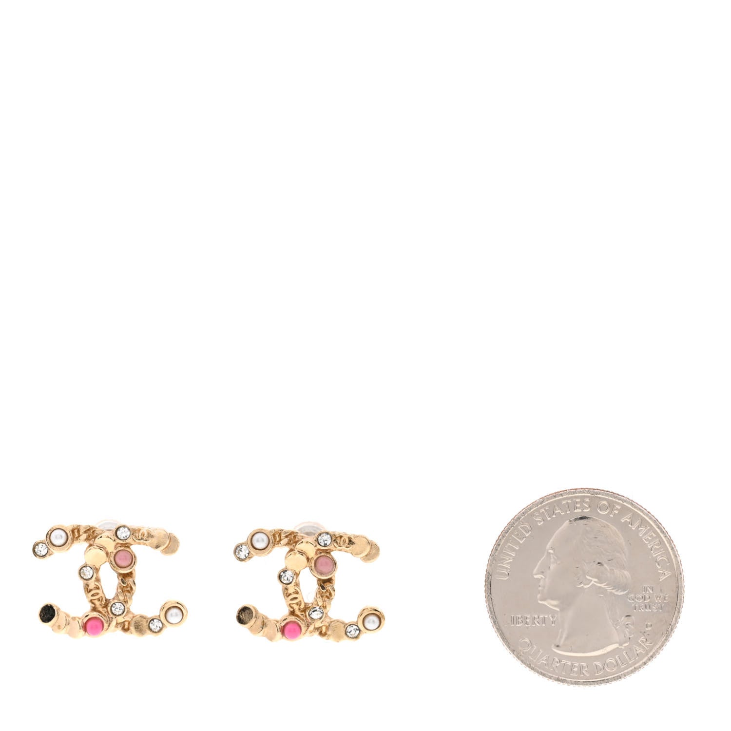 Chanel Crystal CC Earrings Gold Pink Multicolor Pearly White 2 of 4