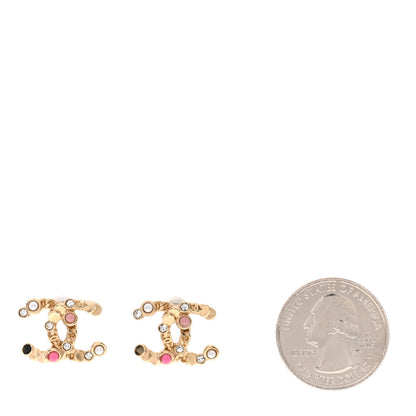 Chanel Crystal CC Earrings Gold Pink Multicolor Pearly White 2 of 4
