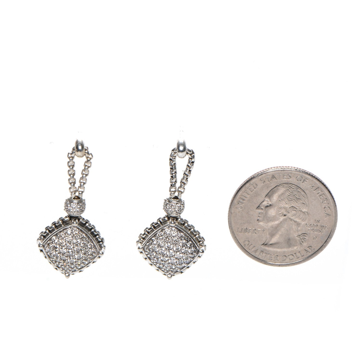 David Yurman Sterling Silver Diamond Cushion On Point Drop Earrings 2 of 6