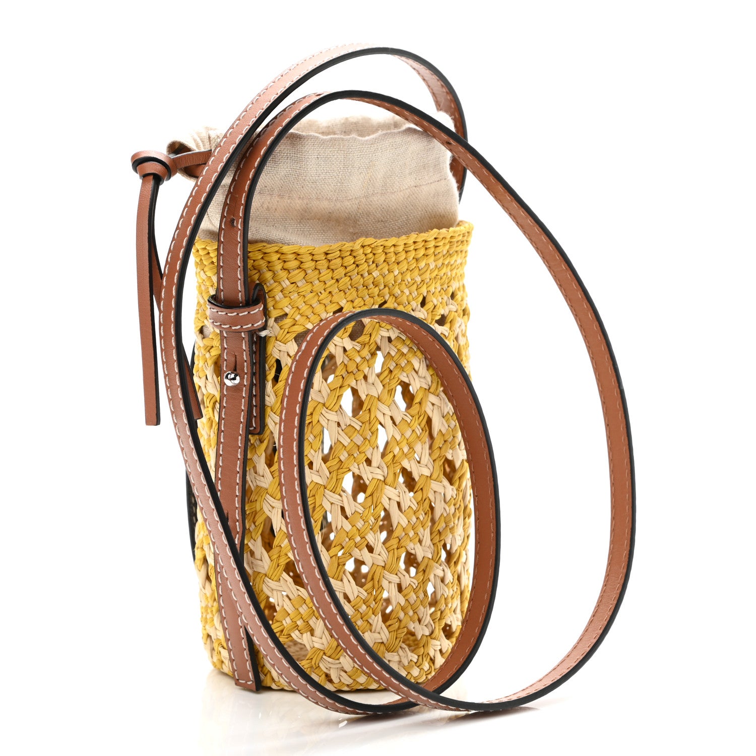 Loewe Calfskin Raffia Paula's Ibiza Pocket Bucket Bag Natural Yellow 2 of 9