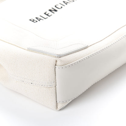 Balenciaga Cotton Canvas Calfskin Navy Cabas XS Off White 6 of 7