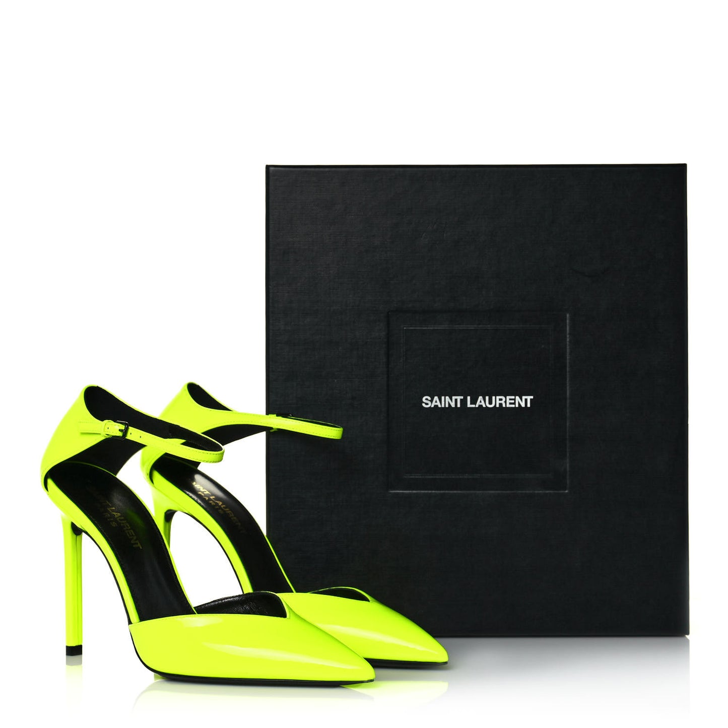 Patent Anja 85 Ankle Strap Pointed Pumps 37.5 Fluo Yellow